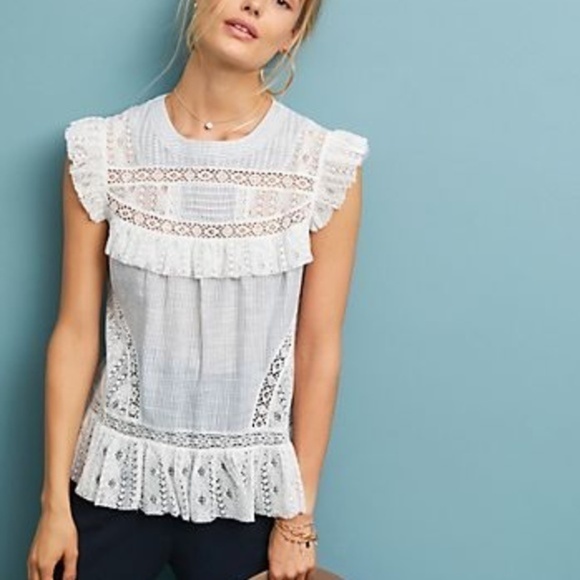 Anthropologie Tops - Anthropologie Maeve Embroidered Lace Top XXS